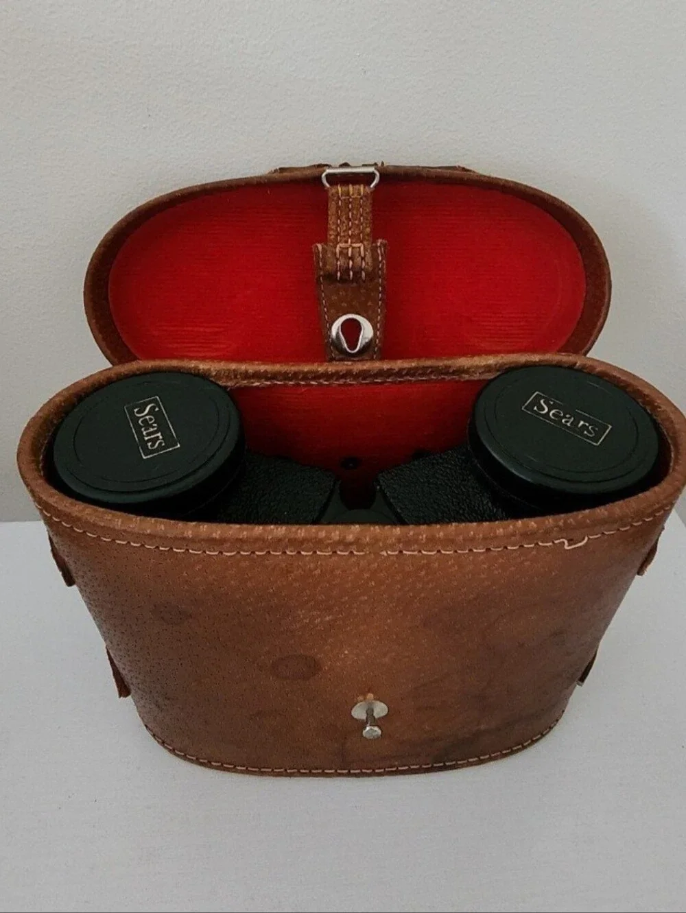 Vintage Sears Binoculars W/Leather Case Old School Explorer Grandpacore Decor